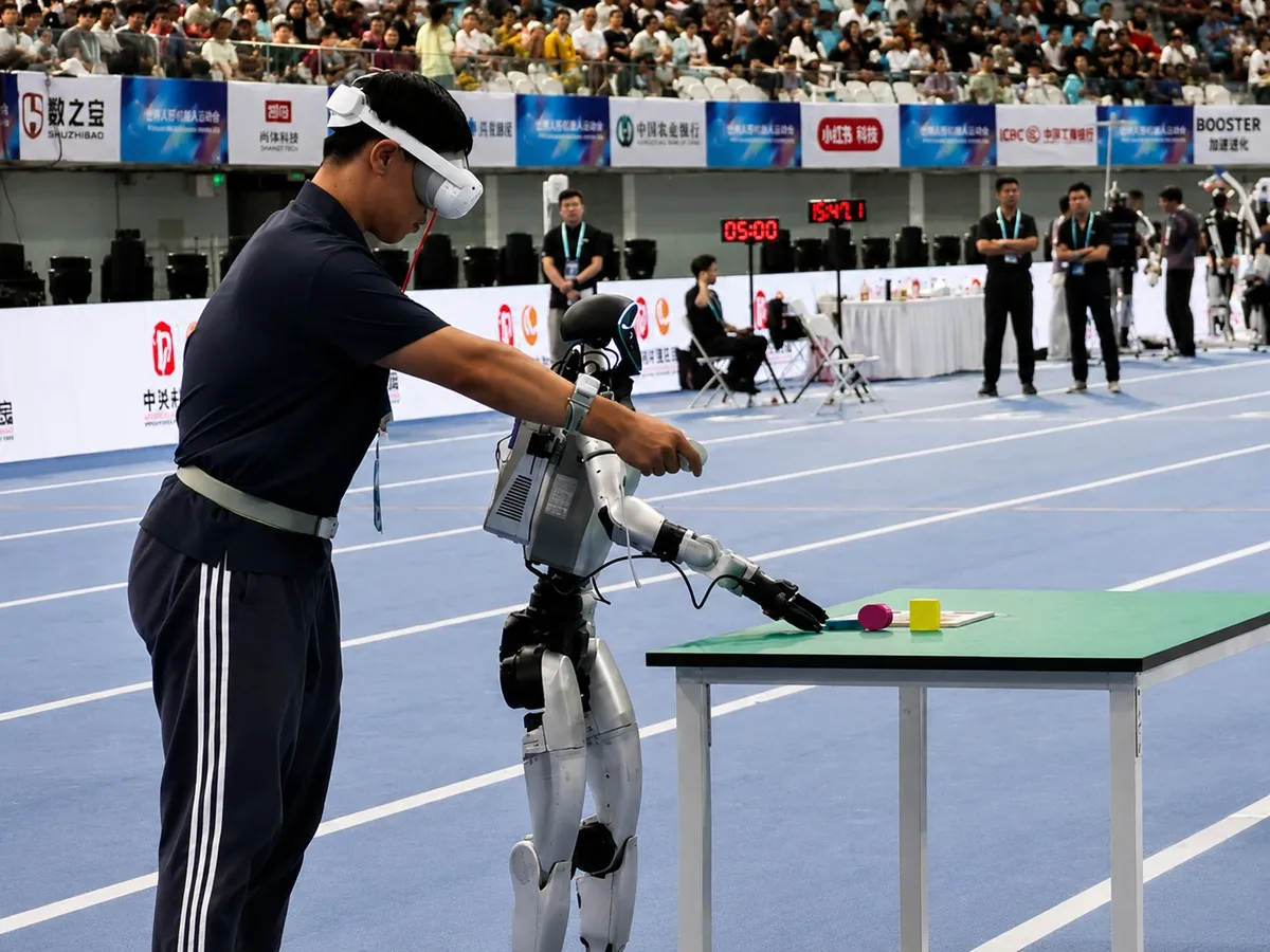 Robot humanoid menjalani pertandingan dalam World Humanoid Robot Games (WHRG) 2026 di Beijing, China, 22 Agustus 2026.