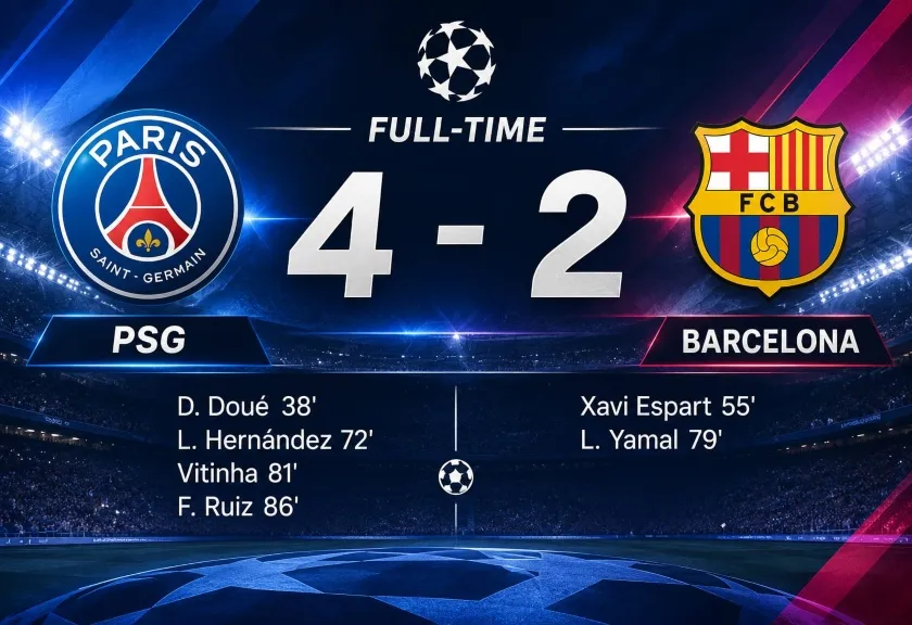 Champions League result: PSG vs Barcelona.